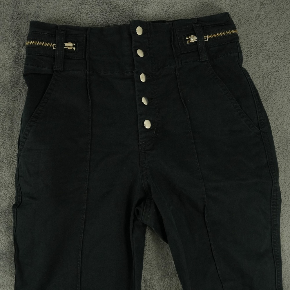 A.L.C. Ezra Twill Pants Womens 2 Black High Rise Button Fly Ankle Zip Skinny